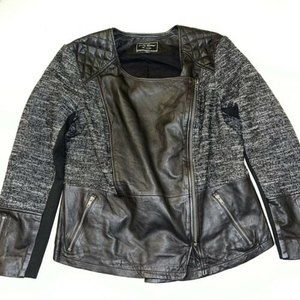 Lucky Brand 100% Lamb Leather Wool Black Moto Jacket MSRP $365 Womens XL